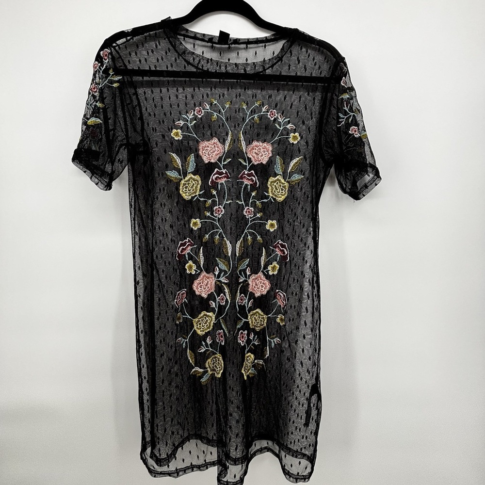 Sheer Botanical‎ Fairy Embroider Dress Whimsigoth Grunge Daint Lace Black L